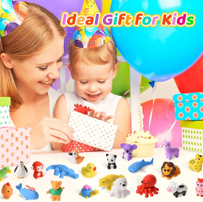Kaemi 34Pcs Animal Erasers - Kids Desk Pets Bulk 5D Puzzle Erasers Take Apart Toys for Party Favors & Treasure Box Games - Image 2